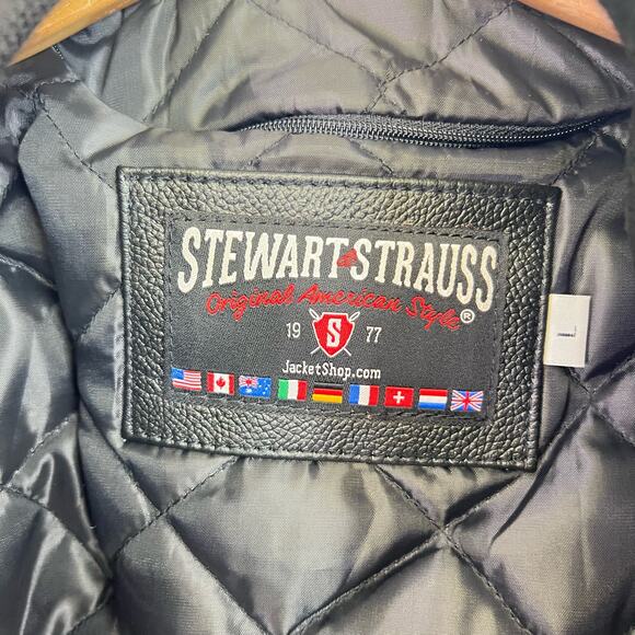 Stewart And Strauss Large Vintage Varsity Jacket Red Black Wool Leather Sleeves - Picture 10 of 10